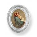  MADONNA OF THE STREET GOLD STAMPED PRINT IN OVAL SILVER LEAF FRAME 